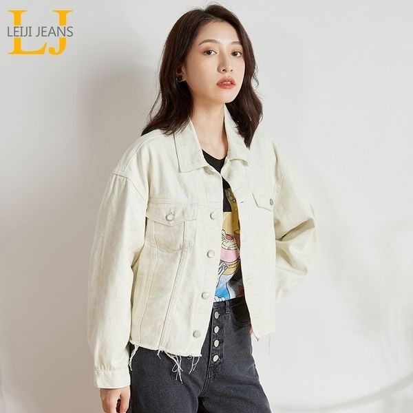 

leijijeans new large size women's casual ladies denim jacket white short denim jacket college wind trend fashion denim jacket 201027, Black;brown