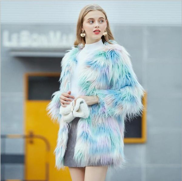 

women's fur & faux 2021 winter fashion sweet blue jacket long sleeve, Black