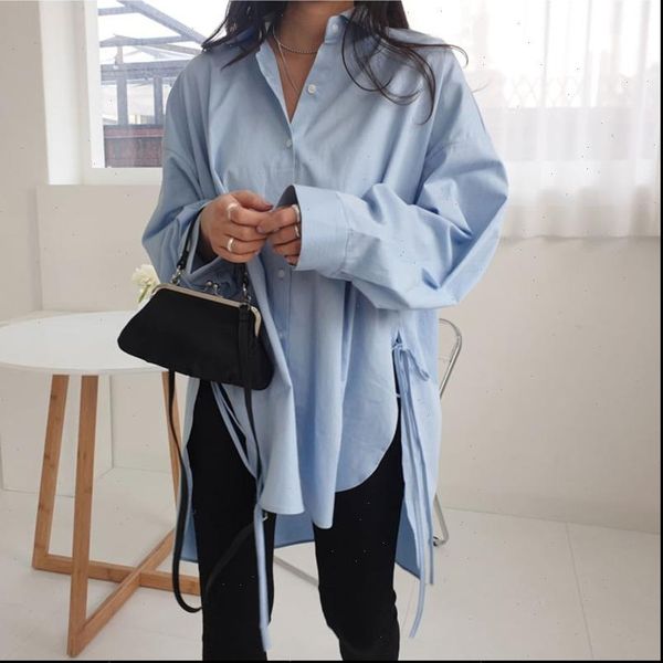 

ewq] 2021 spring new sweet turn down collar long sleeve womens and blouses sweet side split plus size ladies shirt qx82200, White