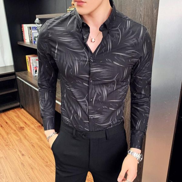 

2021 autumn and winter new men's printed shirt fashion casual trend wild men's long-sleeved shirt, White;black