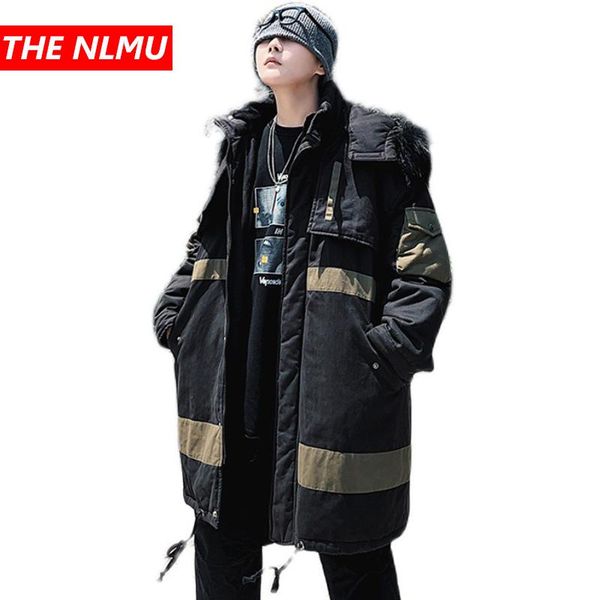 

men's down & parkas winter cotton padded hooded jackets men streetwear hip hop patchwork thick warm jacket coat harajuku outwear wq233, Black