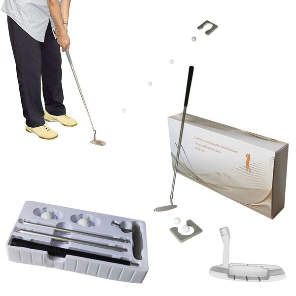 

golf putter set includes a target frame and 2 golf balls can practice in a very small space
