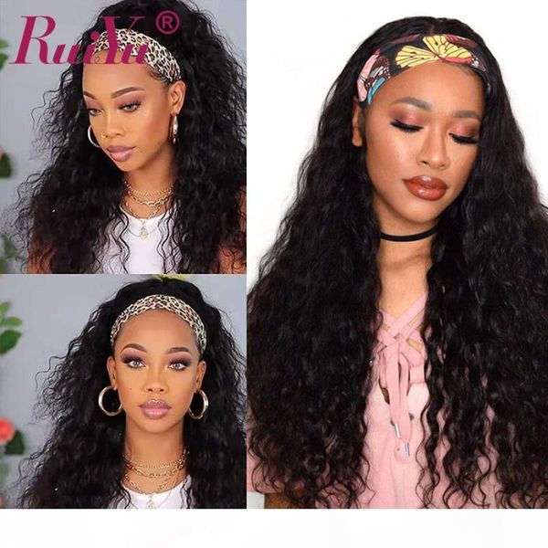 

ruiyu headband wig water wave human hair wigs for black women brizilian remy hair no glue headband wig human natural black, Black;brown