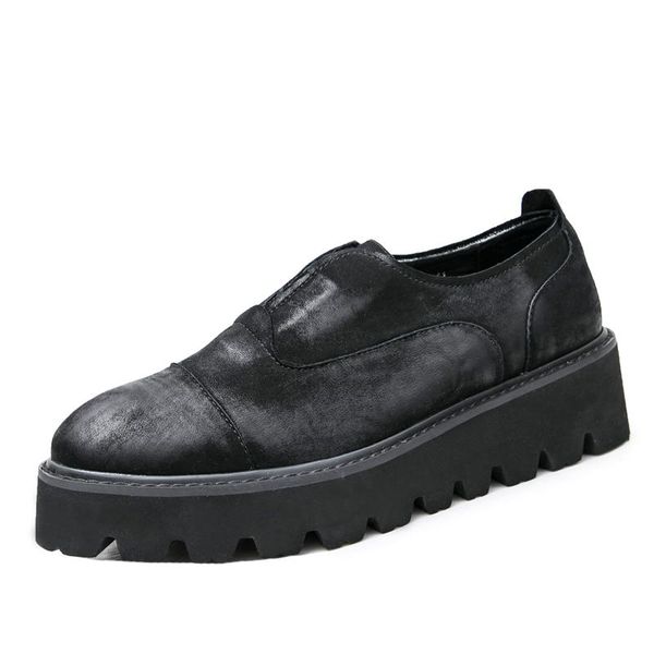 

eshine guss 2020 japanese retro leather platform shoes korean version of the british men's tide fashion increase shoes, Black