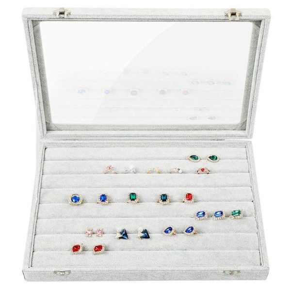 

transparent lid velvet grid jewelry tray stackable display display showcase lock b2qe, Pink;blue