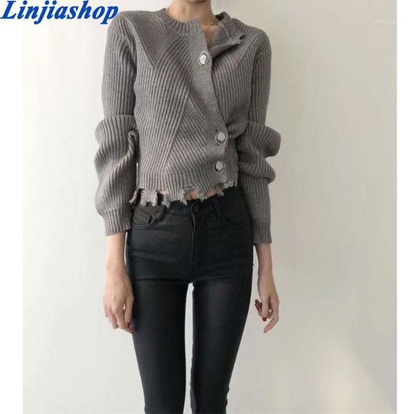 

women's cardigan sweater o neck knitted long sleeve autumn 2020 female cropped jumpers new design chic knitwear vintage sweaters1, White