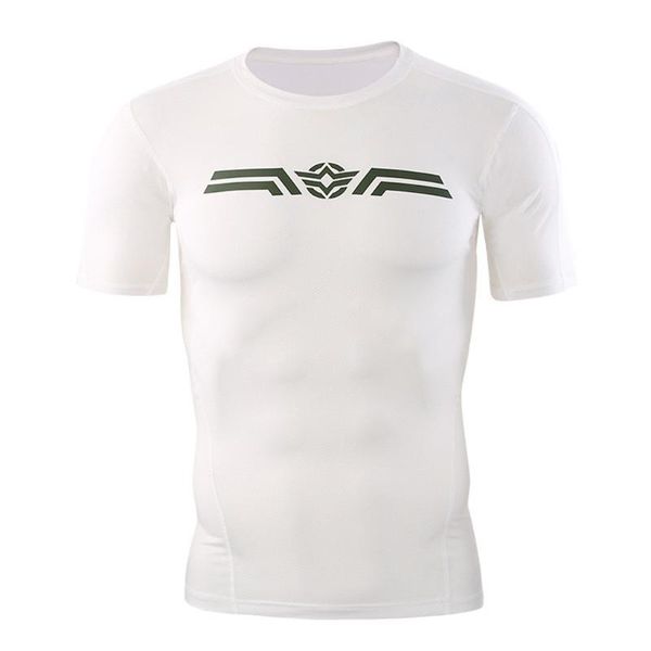 

men summer fitness fast drying breathable sports tight short sleeve compression fitness tights running shirt gym blouse #c, White;red