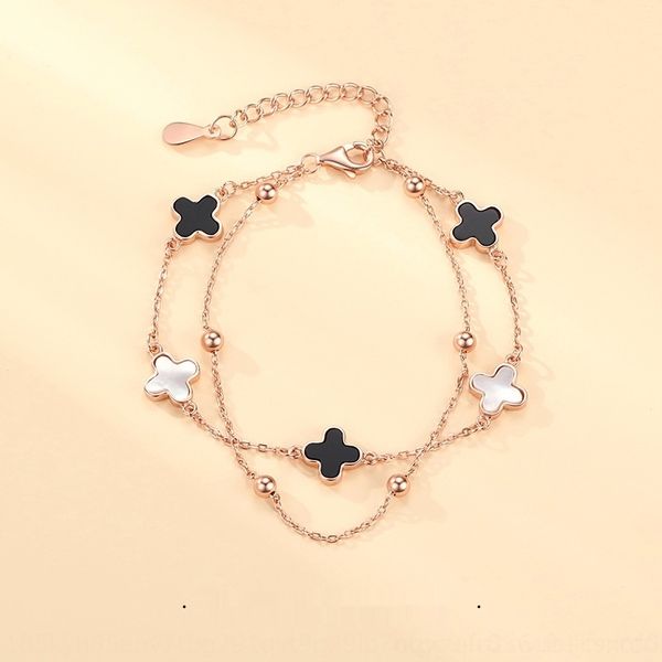 

pbqzz four student leaf female pure silver grass hand boudoir ornaments ins minority design valentine's day gift bracelet ethnic bracel, Golden;silver