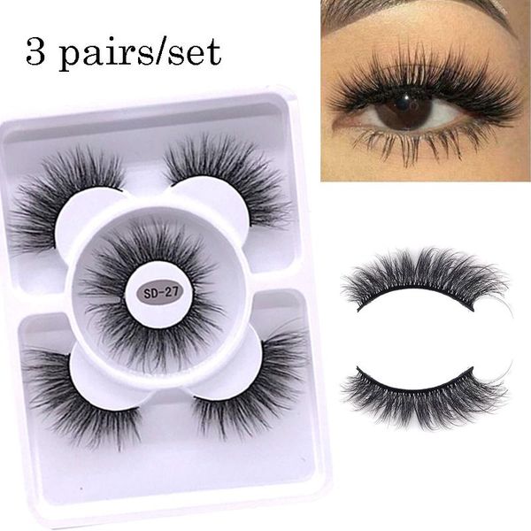 

false eyelashes 3 pairs 3d mink set handmade natural long fake lashes fluffy wispy eyelash makeup extension tools faux cils