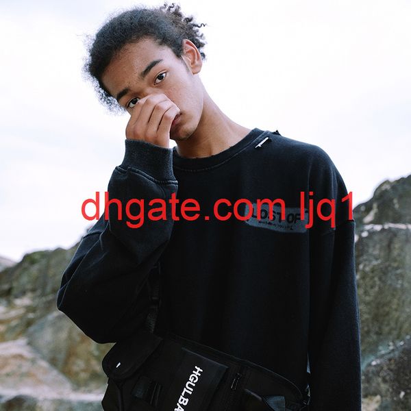 

wxwovdy men's autumn and winter fashion brand hip hop personalized pullover make old terry casual loose round collar men's sweater, Black