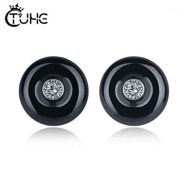 

2020 simple romantic crystal stone one round stud earrings for women rhinestone ceramic earrings for party healthy jewelry1, Golden;silver