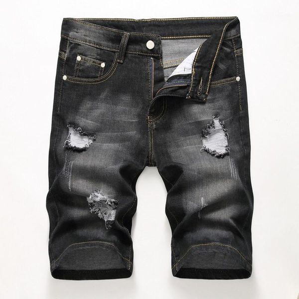 

ripped denim shorts knee length men jeans straight pants casual slim fit men jeans1, Blue