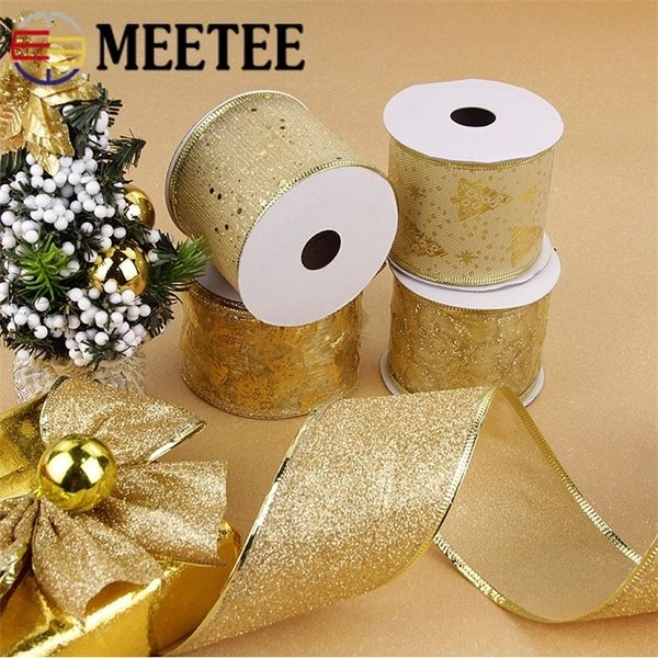 Mequeee 5yardes 5-6cm fio de ouro Natal árvore fita acabamento polvilhado diy festa decoração pacote festival festival webbing rc163 y201020