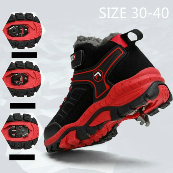 

high kids warm plus fur winter boots non-slip claw boys basket sneakers teenager sport hiking shoes for girls footwear, Black;red