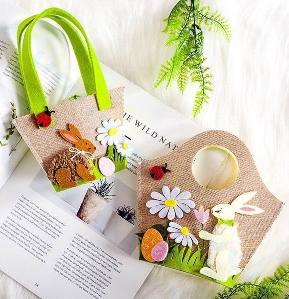 

10*easter decoration cute cotton linen easter egg hunt bag shopping tote kids children gift bag handbag festive supplies1
