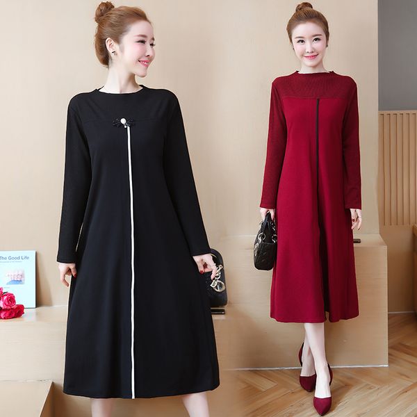 

womens big plus size dressed blouse loose casual lean winter dress with long sleeves 2dv7, Black;gray