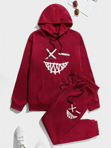 

men cartoon graphic drawstring hoodie & sweatpants u6ih#, Gray