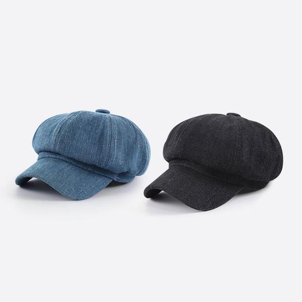 

berets women leisure octagonal hat ladies denim beret cowboy cap sboy gatsby baker driving gorras1, Blue;gray