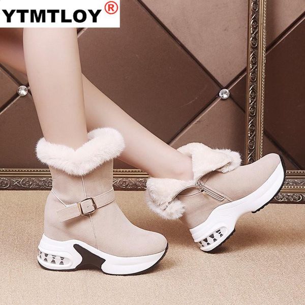 

women platform snow boots warm short fur plush winter ankle ladies suede zip casual shoes female zapatos mujer black gray