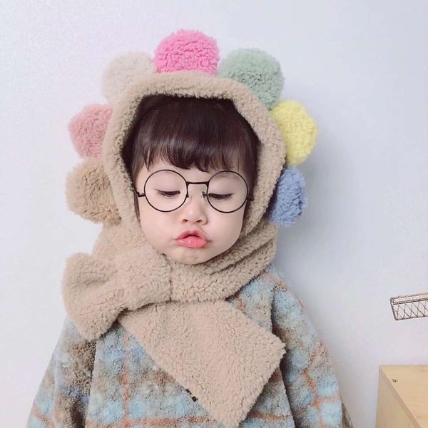 

girls korean winter boys net and safflower petal one hat neckband children's scarf wlgz, Red;brown