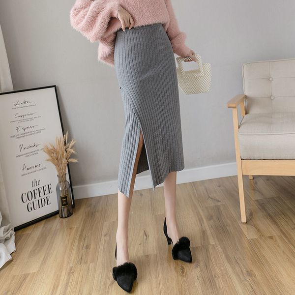 

2021 new women's knitted skirts long autumn and high-waist winter dividing maxi skirt y329 ifs3, Black