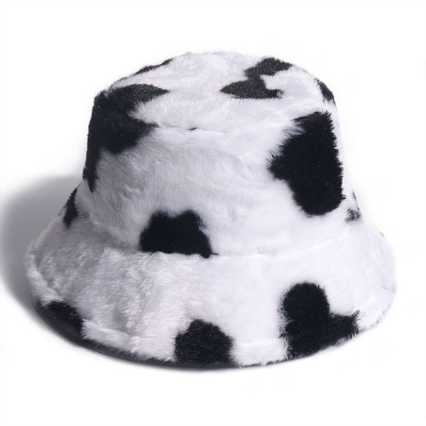 

winter warm bucket hat fluffy plush thick fisherman caps fashion cow print soft autumn sun hat female basin chapeau, Blue;gray