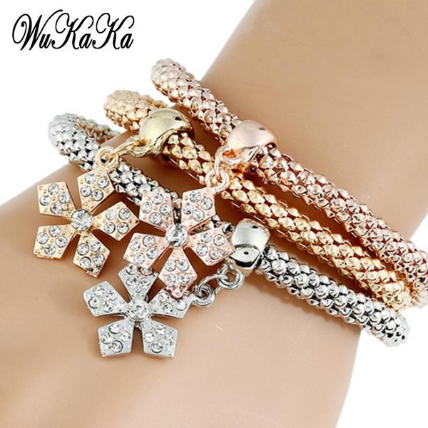 

charm bracelets 2021 fashion 3pcs/set rose gold crystal stars heart bracelet & bangle luxury multilayer elephant pendant women's, Golden;silver