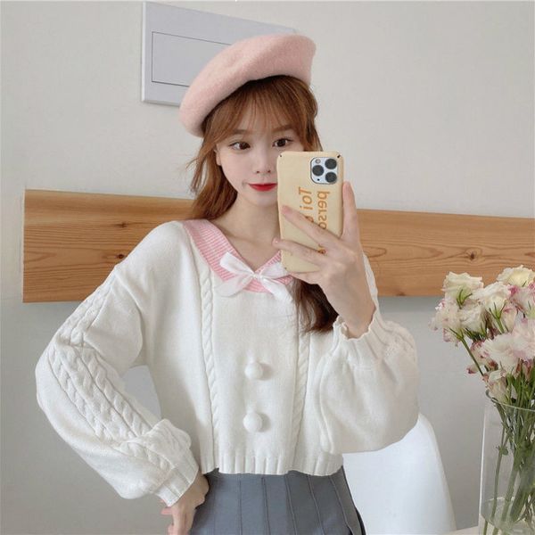 

2021 new style fashions women's candy v-neck with vintage sweater bow long jumper y500 mesh zbup, White;black