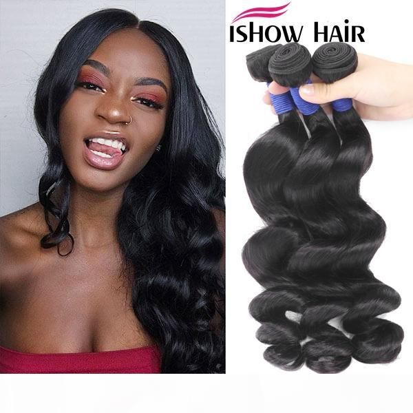

ishow 10a mink brazilian body straight loose deep water human hair bundles unprocessed human hair extensions peruvian hair weave bundles, Black