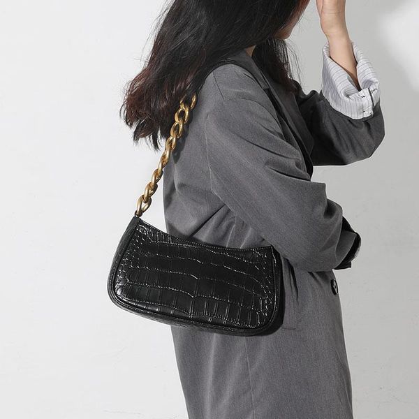 

pure color chain fashion women shoulder messenger bag women stone pattern baguette bag 2020 new handbags and purse