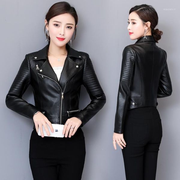 

women faux 2020 fashion autumn winter short motorcycle black outerwear pu leather jacket plus size 4xl1