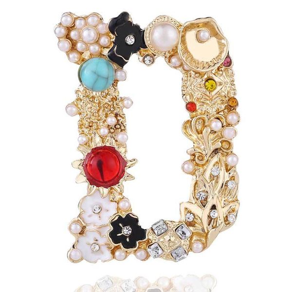 

creative crystal rhinestone d letter brooch pin english alphabet d brooches lapel pins women girls corsage designer jewelry accessary gifts, Gray
