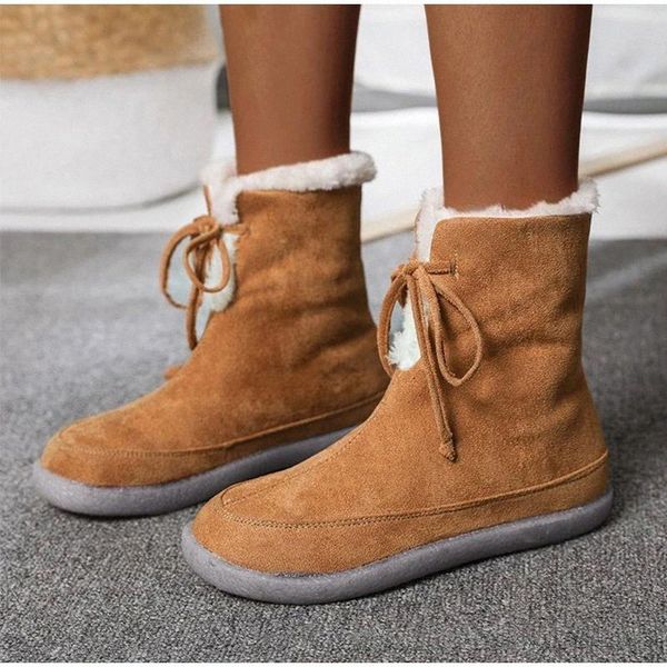

fashion women boots 2020 winter warm ladies mid calf boots lace up thicken plush female footwear slip on casual women flat shoes #k61y