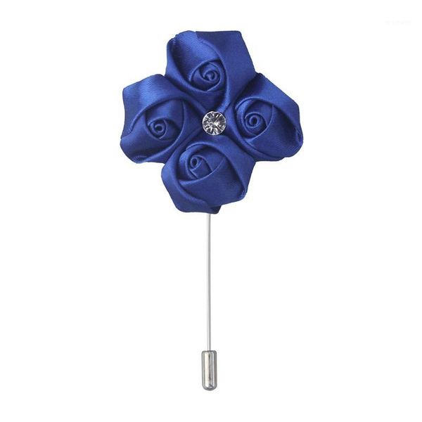 

1pcs royal blue fabric flower rose brooch lapel pin men classic wedding boutonniere solid colors prom xh13751