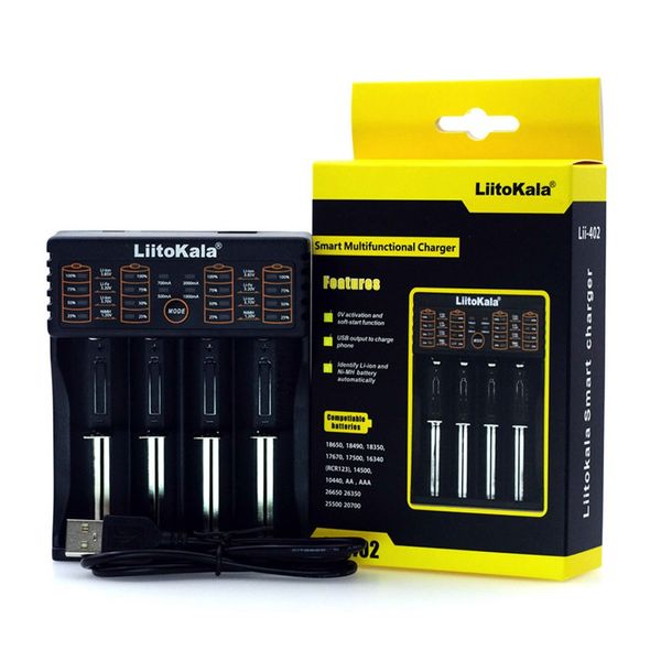 

liitokala 18650 battery charger 2 4 slots usb smart chargers for 18650/26650/18350/16340/18500/aa/aaa nimh lithium battery lii-402 lii-202