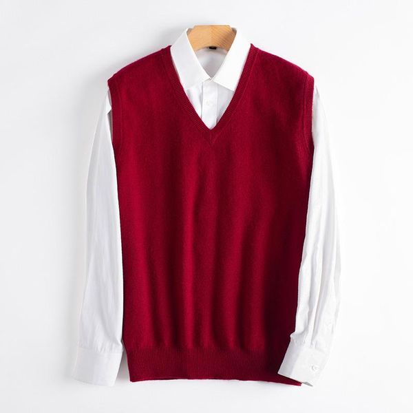 

grade 7colors sleeveless pullovers man vneck 100% pashmina knitting jumpers 2020 winter autumn soft warm vest cloth, Black;white