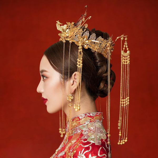 

elegant bridal headdress, simple yellow crown, and grand luxury, 2020 new crown tassel, Silver