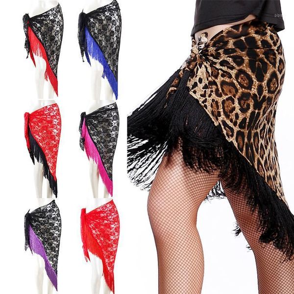 

latin dance hip scarf fringed triangle scarf cha cha samba dance performance accessories perspective lace waistband dl55291, Black;red