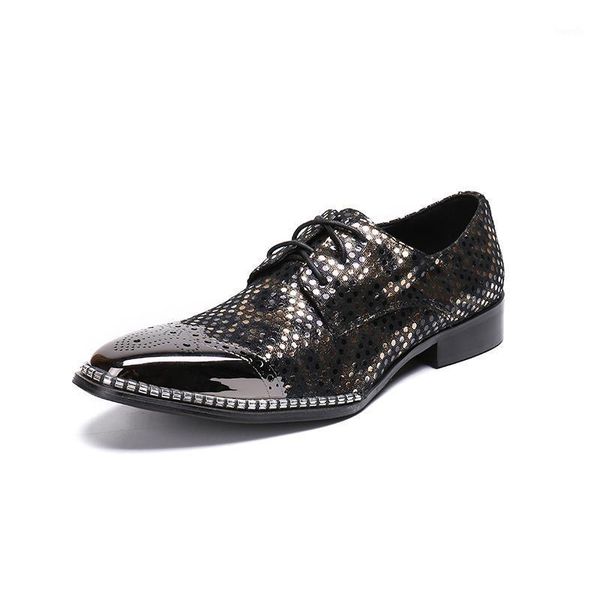

dress shoes men leather pointed toe patchwork cut-outs embossed increased carved lace-up brogue shoes1, Black