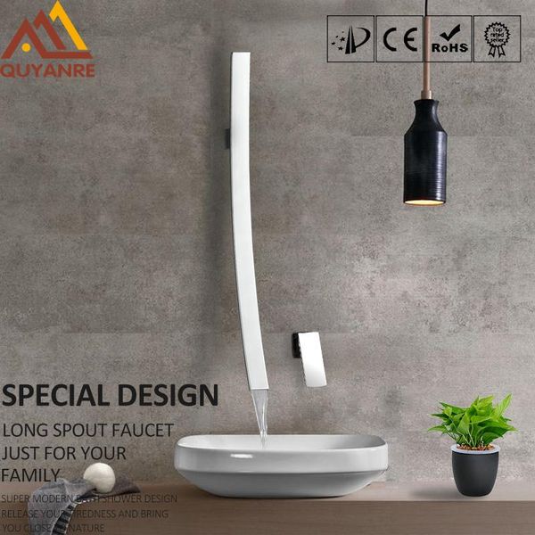 

quyanre modern chrome 27.5 inch waterfall spout wall mount basin faucet single handle mixer tap concealed bathroom sink torneira