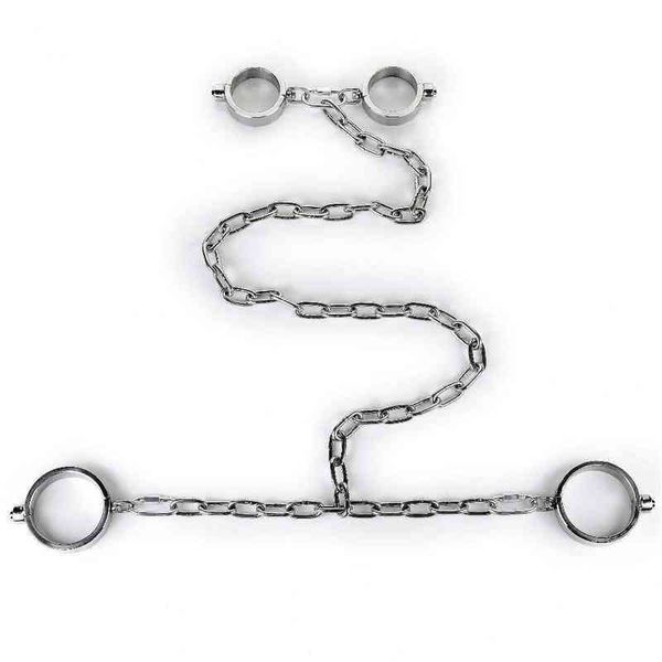 NXY Sex Adult Toy Metal Chain Leg Irons Manette Bondage Restrizioni Schiava in acciaio inossidabile Bdsm Set Giochi Fetish Caviglia Manette Toys1216