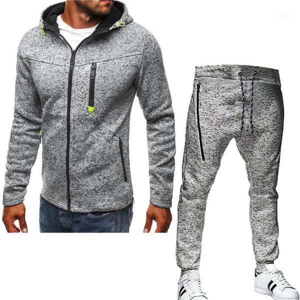 

new men's autumn winter sets zipper hoodie+pants two pieces casual tracksuit male sportswear gym brand clothing sweat suit1, Gray