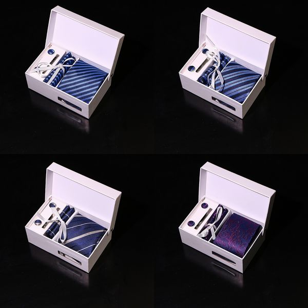 

7qaeo new tie 6-piece gift box new package men's suit casual business style men's fashion tie 6-piece set, Black;blue