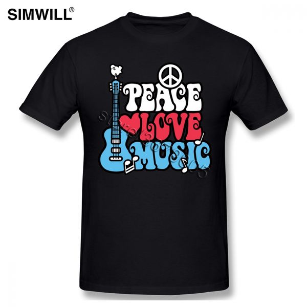 

sport men short sleeves peace love music in red, white and blue print tee shirt o-neck soft cotton slim fit t shirt guitars merch