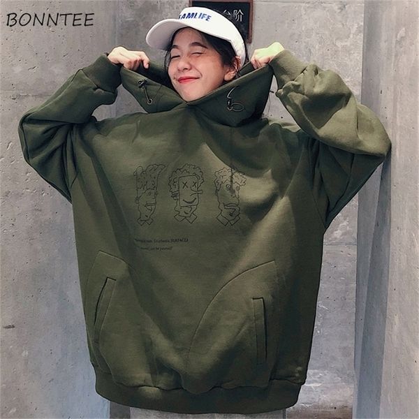 

hoodies women korean style streetwear student trendy loose thin open printed simple fashion womens sweatshirts chic casual y200915, Black