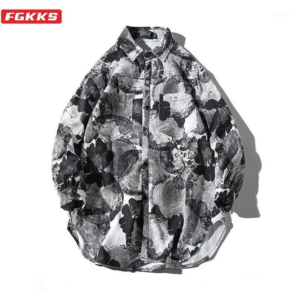 

fgkks casual brand men long sleeve shirt spring new men's fashion wild print shirt male high street casual shirts 1, White;black