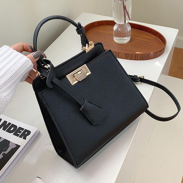

elegant female square tote bag 2020 fashion new pu leather women's designer handbag lock shoulder messenger bag