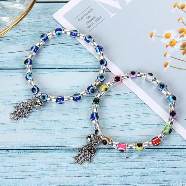 

charm bracelets fashion evil eye beads elastic bracelet charms fatima hand pendant adjustable bracelets&bangle for women men yoga jewelry gi, Golden;silver