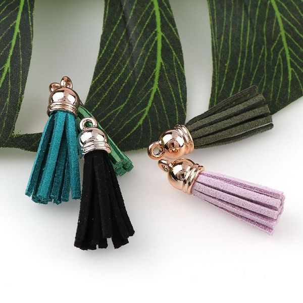

new 10pcs 3cm vintage gold color cap suede leather tassel for keychain straps jewelry fiber fringe diy pendant charms findings h jllwpz