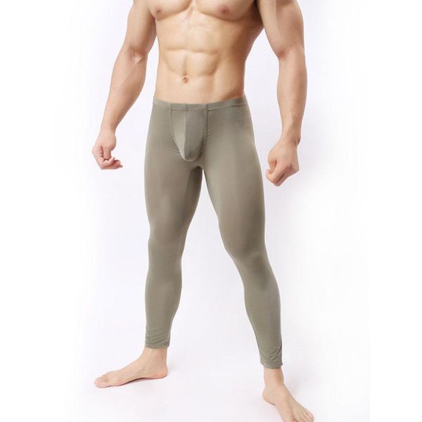 

1pcs men u pouch legging ice silk transparent capris tight pocket pajama breathable trousers fx1018, Black;brown